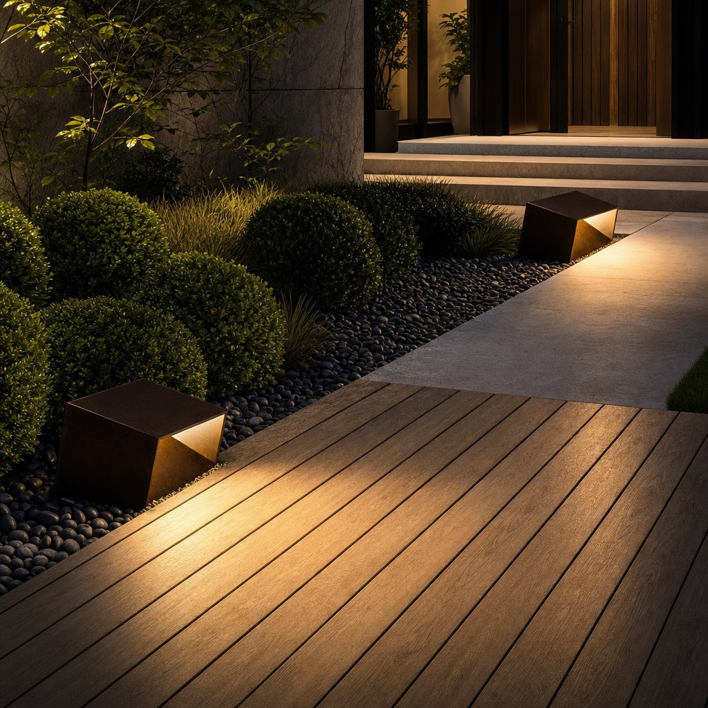 Solar Pathway Light Modern Cube Design Stainless Steel Frame with Glass Shade LED Illumination