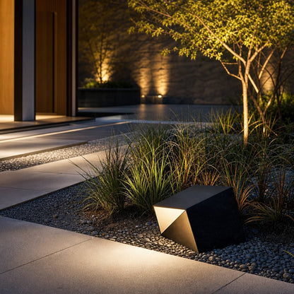 Solar Pathway Light Modern Cube Design Stainless Steel Frame with Glass Shade LED Illumination