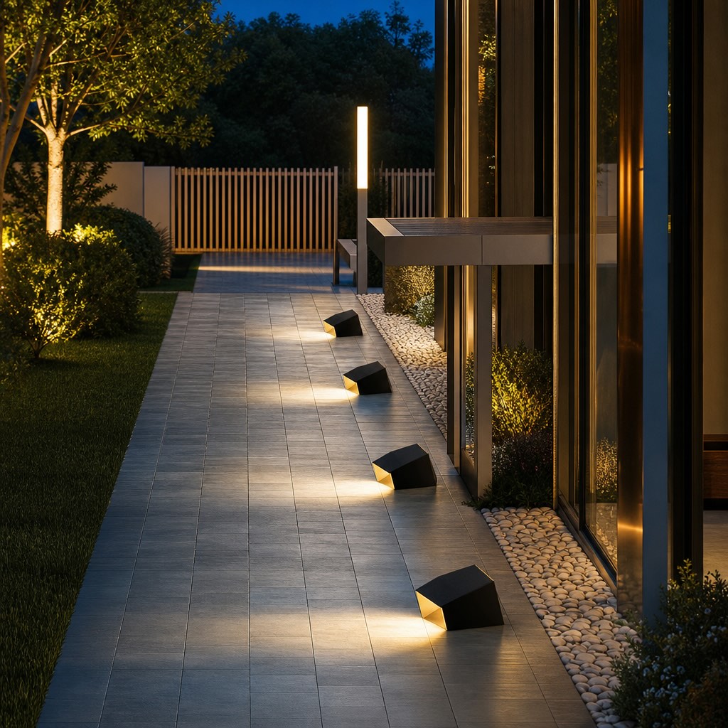 Solar Pathway Light Modern Cube Design Stainless Steel Frame with Glass Shade LED Illumination
