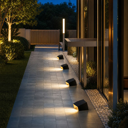 Solar Pathway Light Modern Cube Design Stainless Steel Frame with Glass Shade LED Illumination