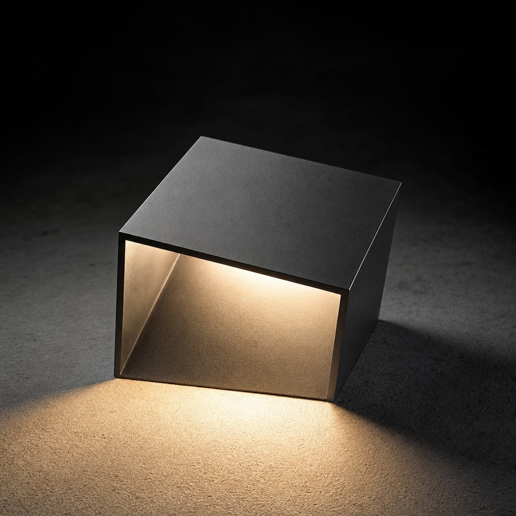 Solar Pathway Light Modern Cube Design Stainless Steel Frame with Glass Shade LED Illumination