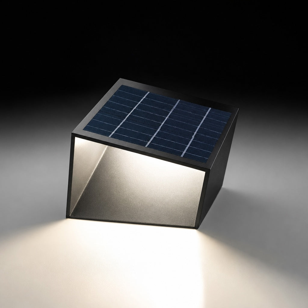 Solar Pathway Light Modern Cube Design Stainless Steel Frame with Glass Shade LED Illumination