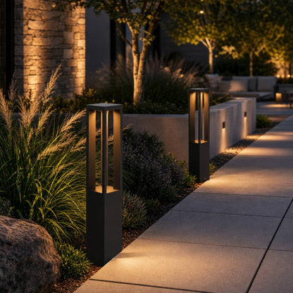 Modern LED Outdoor Bollard Light Adjustable Height Black Aluminum Garden Landscape Lighting