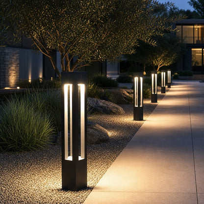Modern LED Outdoor Bollard Light Adjustable Height Black Aluminum Garden Landscape Lighting