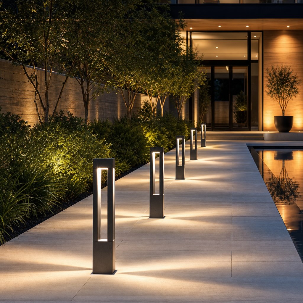 Modern LED Outdoor Bollard Light Adjustable Height Black Aluminum Garden Landscape Lighting
