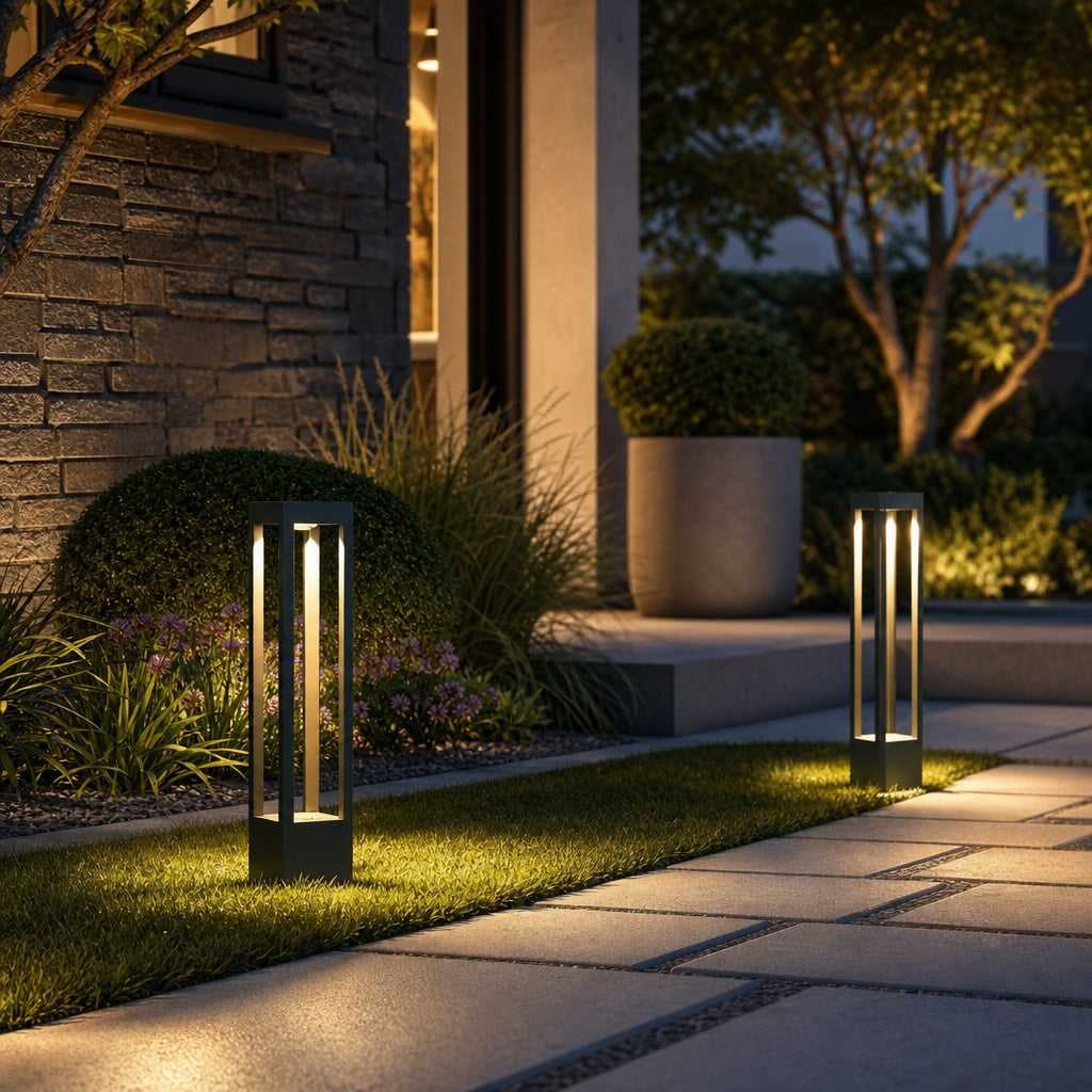 Modern LED Outdoor Bollard Light Adjustable Height Black Aluminum Garden Landscape Lighting