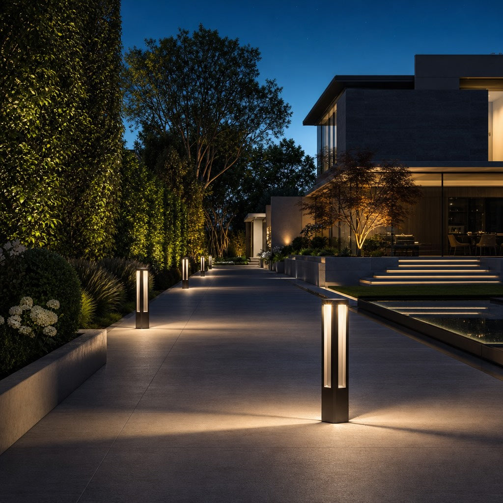 Modern LED Outdoor Bollard Light Adjustable Height Black Aluminum Garden Landscape Lighting