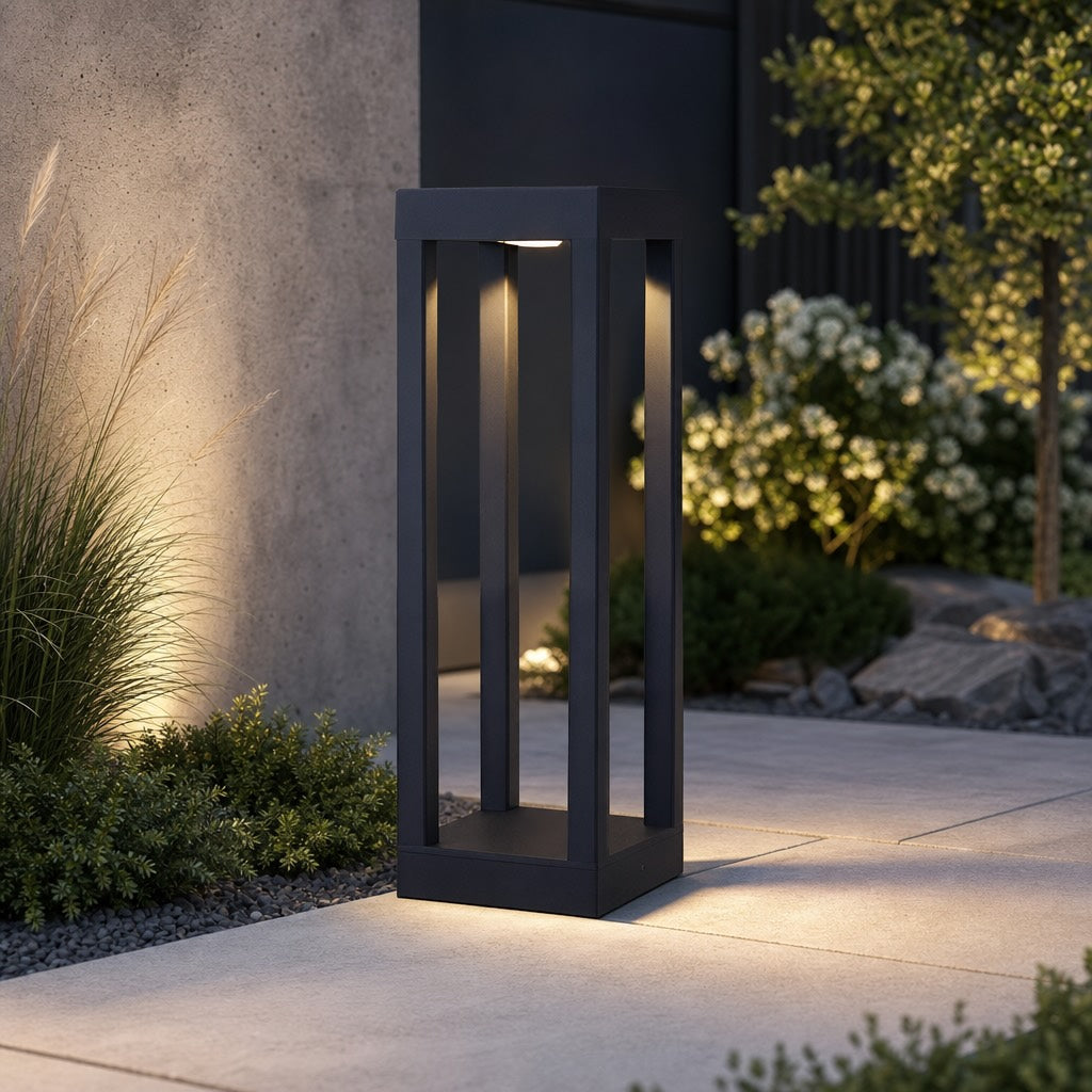 Modern LED Outdoor Bollard Light Adjustable Height Black Aluminum Garden Landscape Lighting