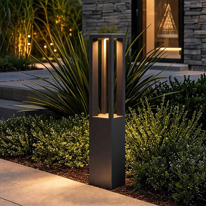 Modern LED Outdoor Bollard Light Adjustable Height Black Aluminum Garden Landscape Lighting