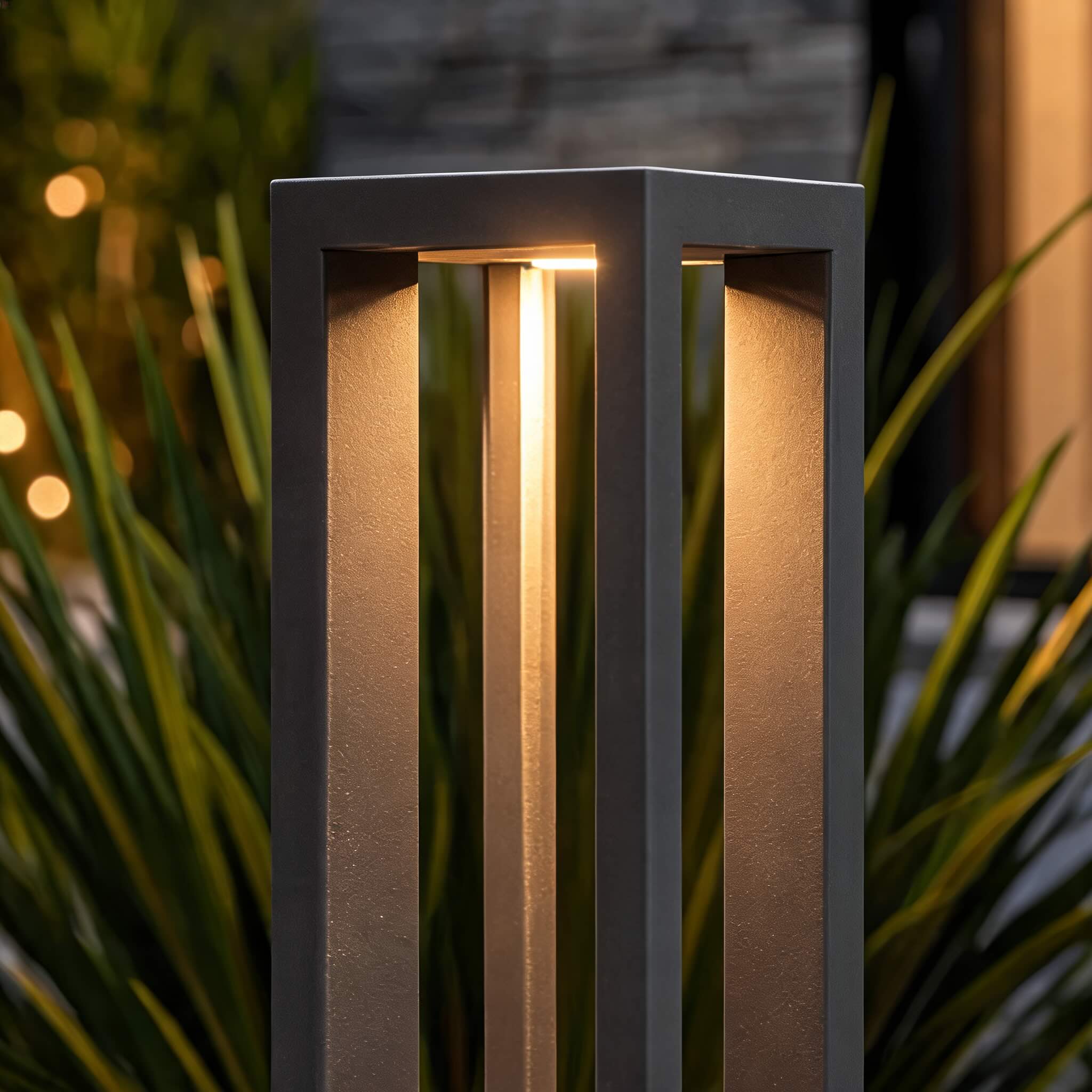 Modern LED Outdoor Bollard Light Adjustable Height Black Aluminum Garden Landscape Lighting