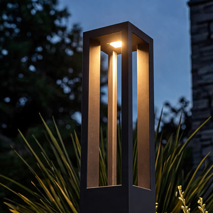Modern LED Outdoor Bollard Light Adjustable Height Black Aluminum Garden Landscape Lighting