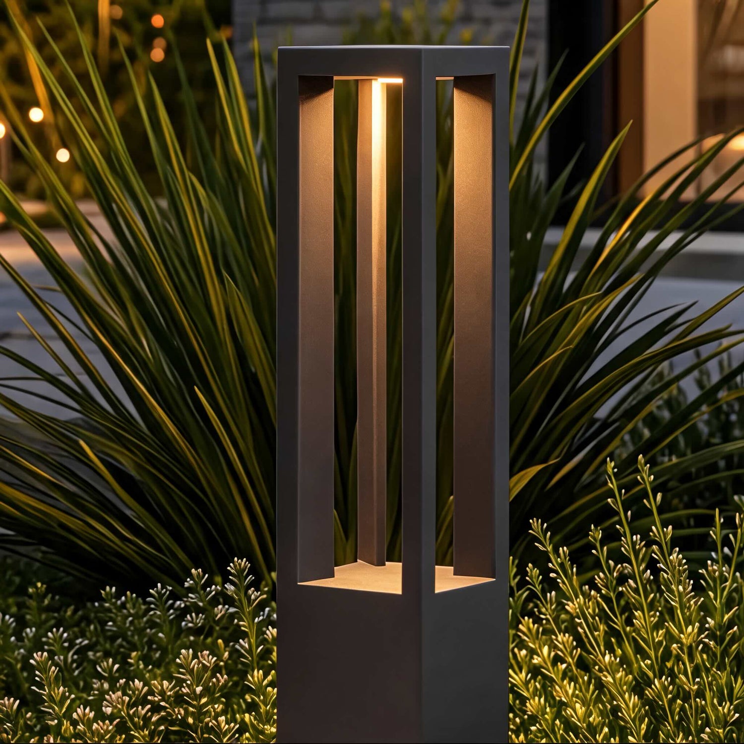 Modern LED Outdoor Bollard Light Adjustable Height Black Aluminum Garden Landscape Lighting