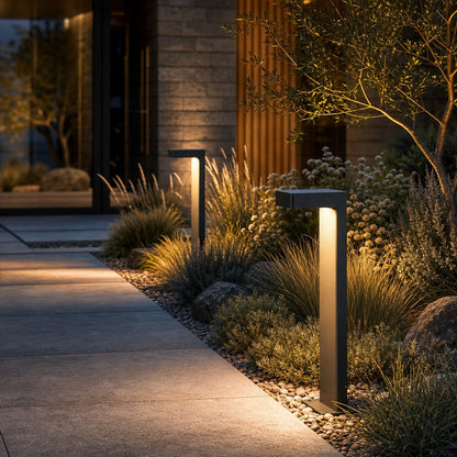 Solar Outdoor Lights Modern Landscape Light Adjustable Height Aluminum Glass LED IP65