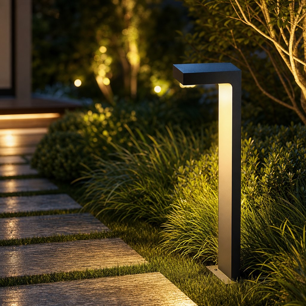 Solar Outdoor Lights Modern Landscape Light Adjustable Height Aluminum Glass LED IP65