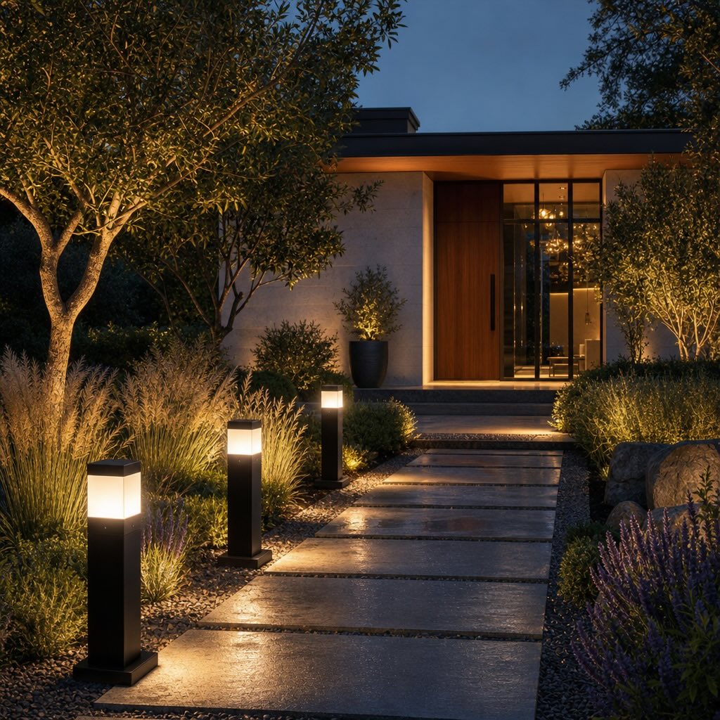 Modern Square Bollard Light Outdoor Ground Mounted Aluminum LED 7W COB Warm White 3000K