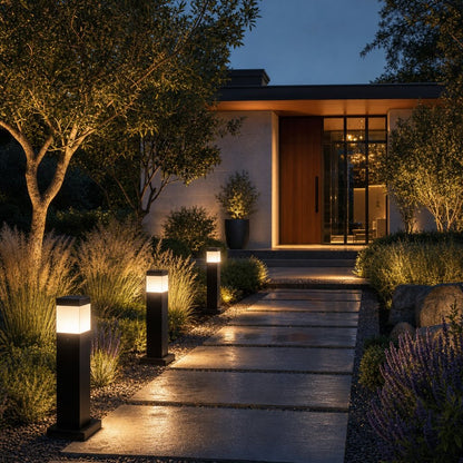 Modern Square Bollard Light Outdoor Ground Mounted Aluminum LED 7W COB Warm White 3000K