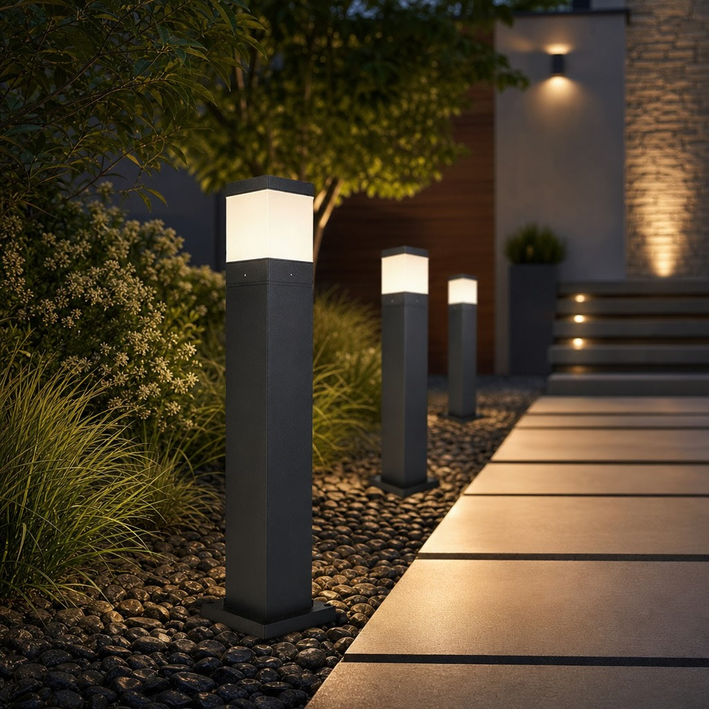 Modern Square Bollard Light Outdoor Ground Mounted Aluminum LED 7W COB Warm White 3000K