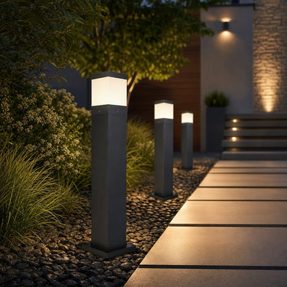 Modern Square Bollard Light Outdoor Ground Mounted Aluminum LED 7W COB Warm White 3000K