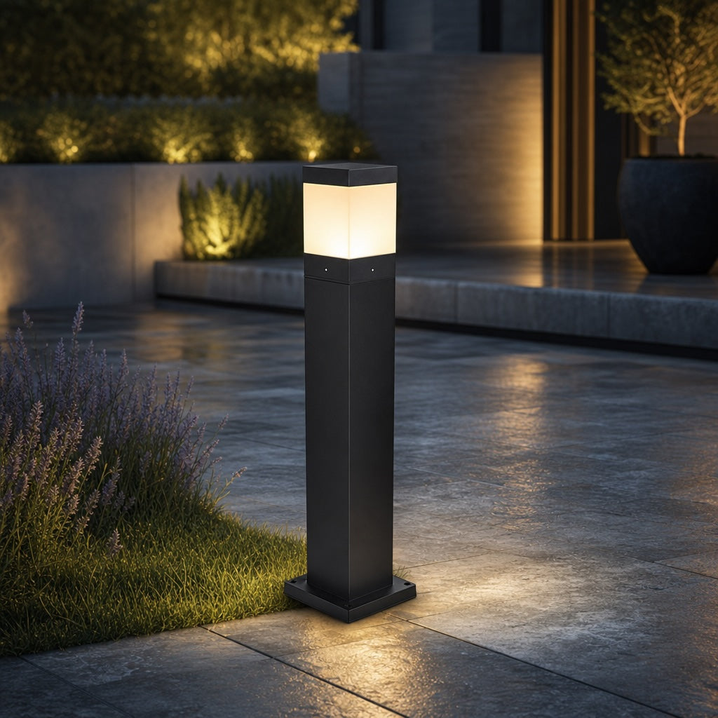 Modern Square Bollard Light Outdoor Ground Mounted Aluminum LED 7W COB Warm White 3000K