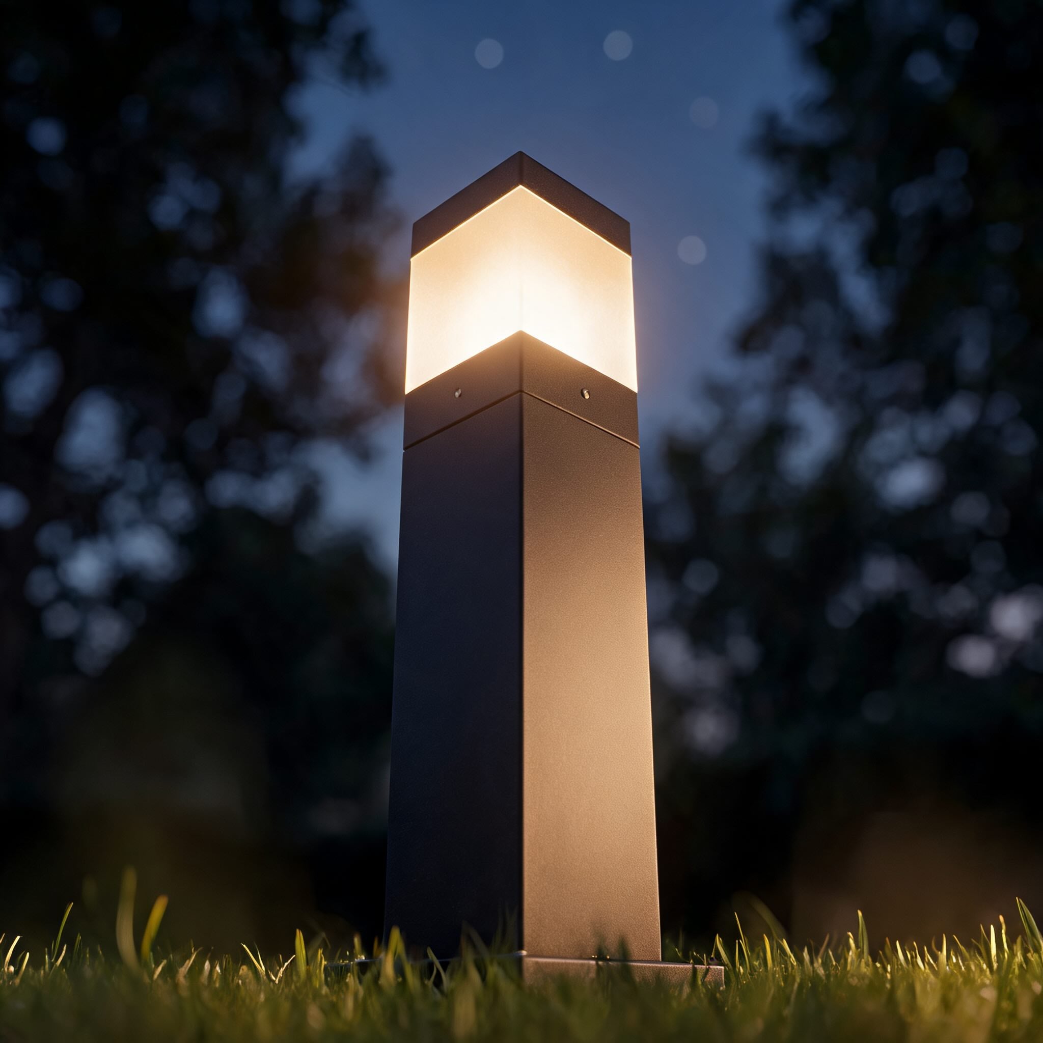 Modern Square Bollard Light Outdoor Ground Mounted Aluminum LED 7W COB Warm White 3000K