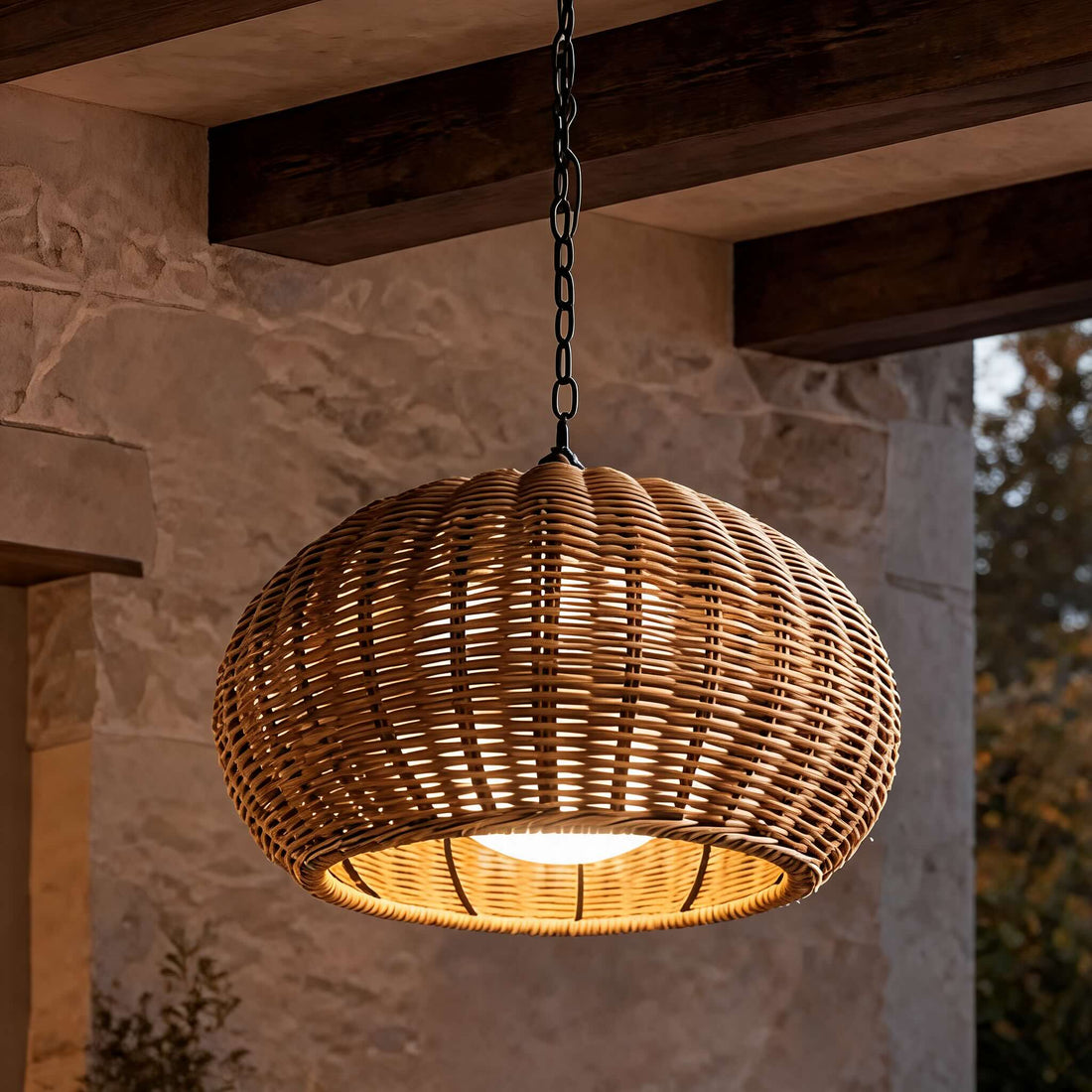 Modern Outdoor Pendant Light Fixture Hanging PE Rattan Waterproof LED Compatible 3000K