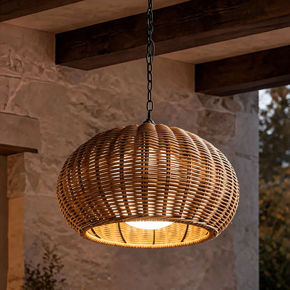 Modern Outdoor Pendant Light Fixture Hanging PE Rattan Waterproof LED Compatible 3000K