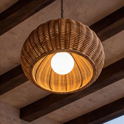 Modern Outdoor Pendant Light Fixture Hanging PE Rattan Waterproof LED Compatible 3000K