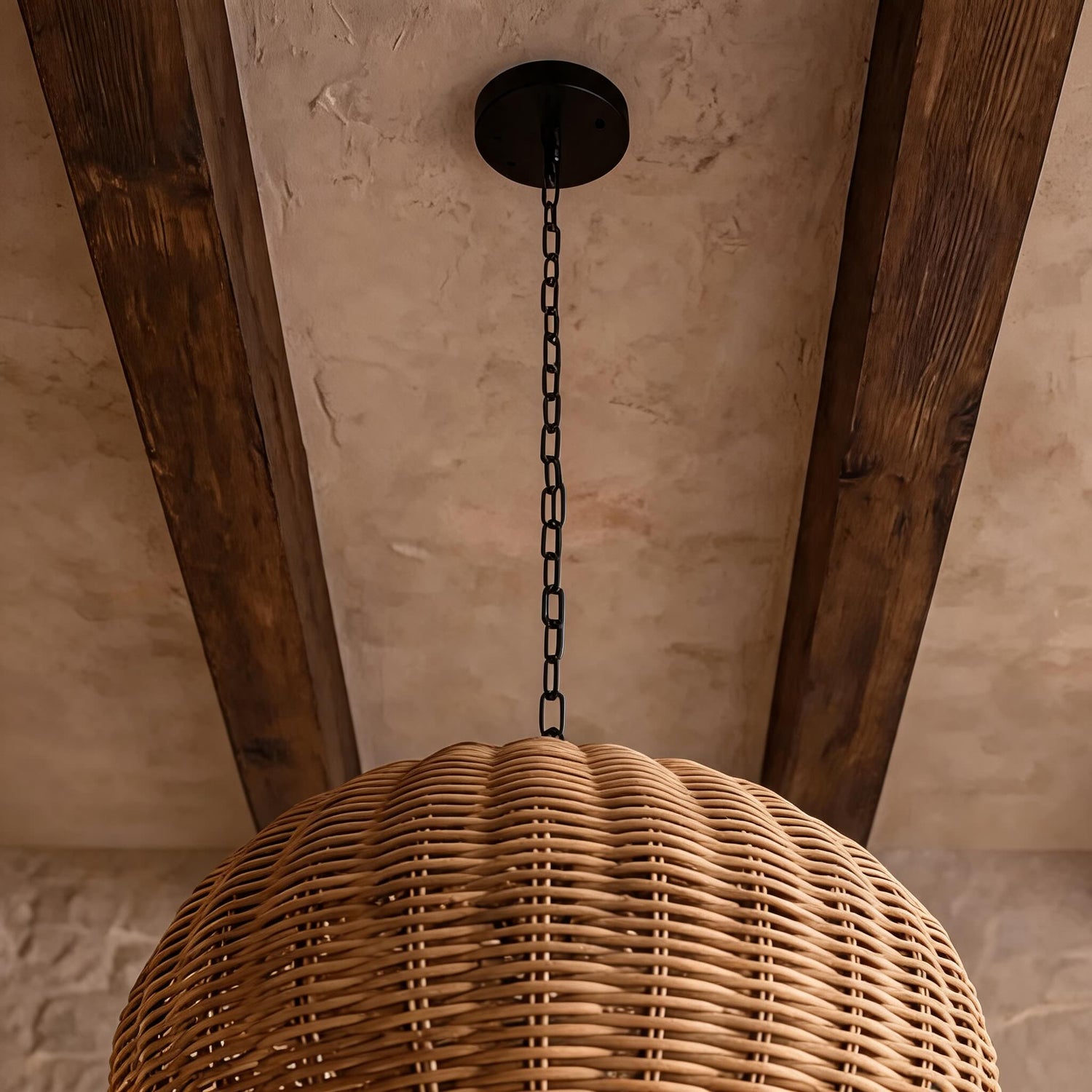 Modern Outdoor Pendant Light Fixture Hanging PE Rattan Waterproof LED Compatible 3000K