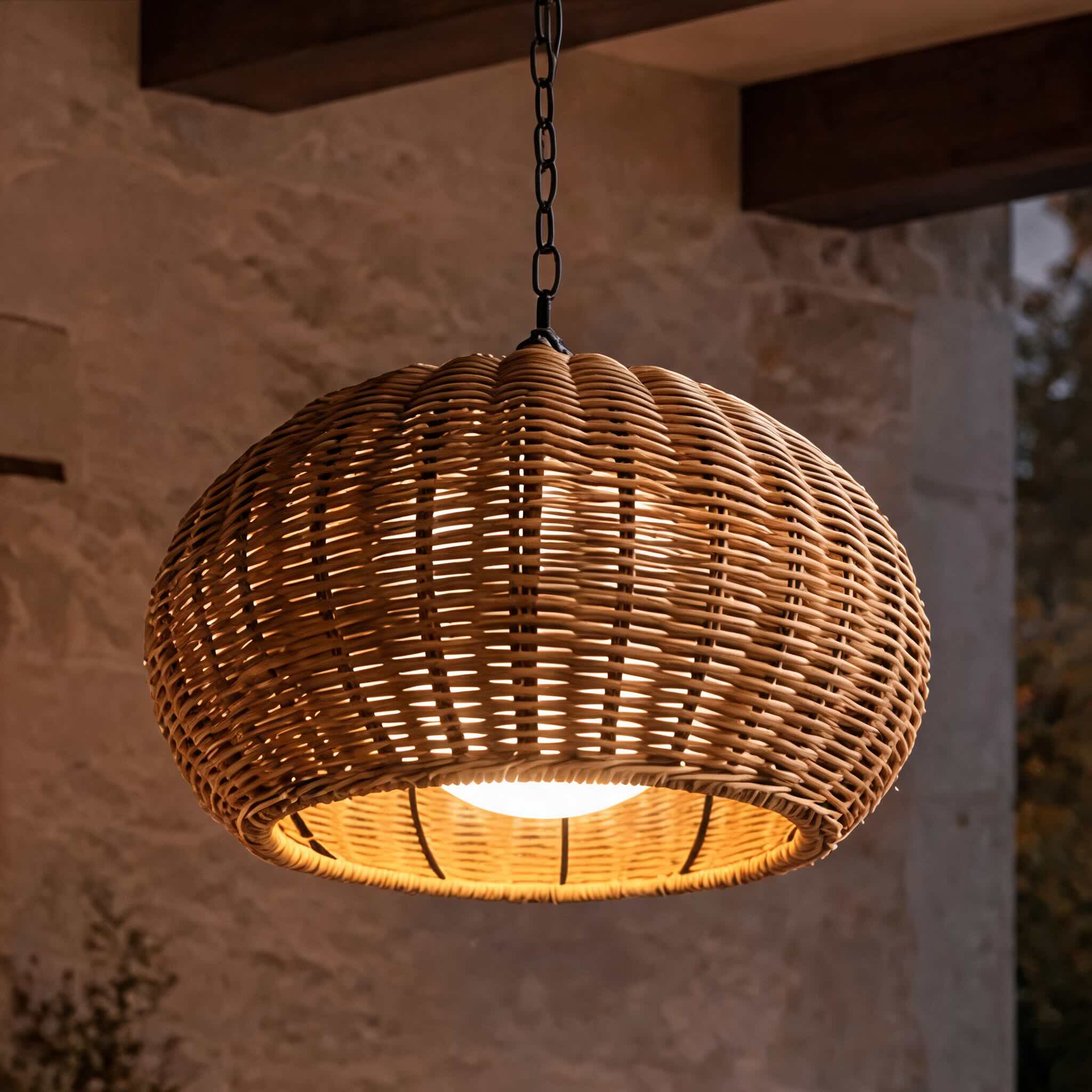Modern Outdoor Pendant Light Fixture Hanging PE Rattan Waterproof LED Compatible 3000K