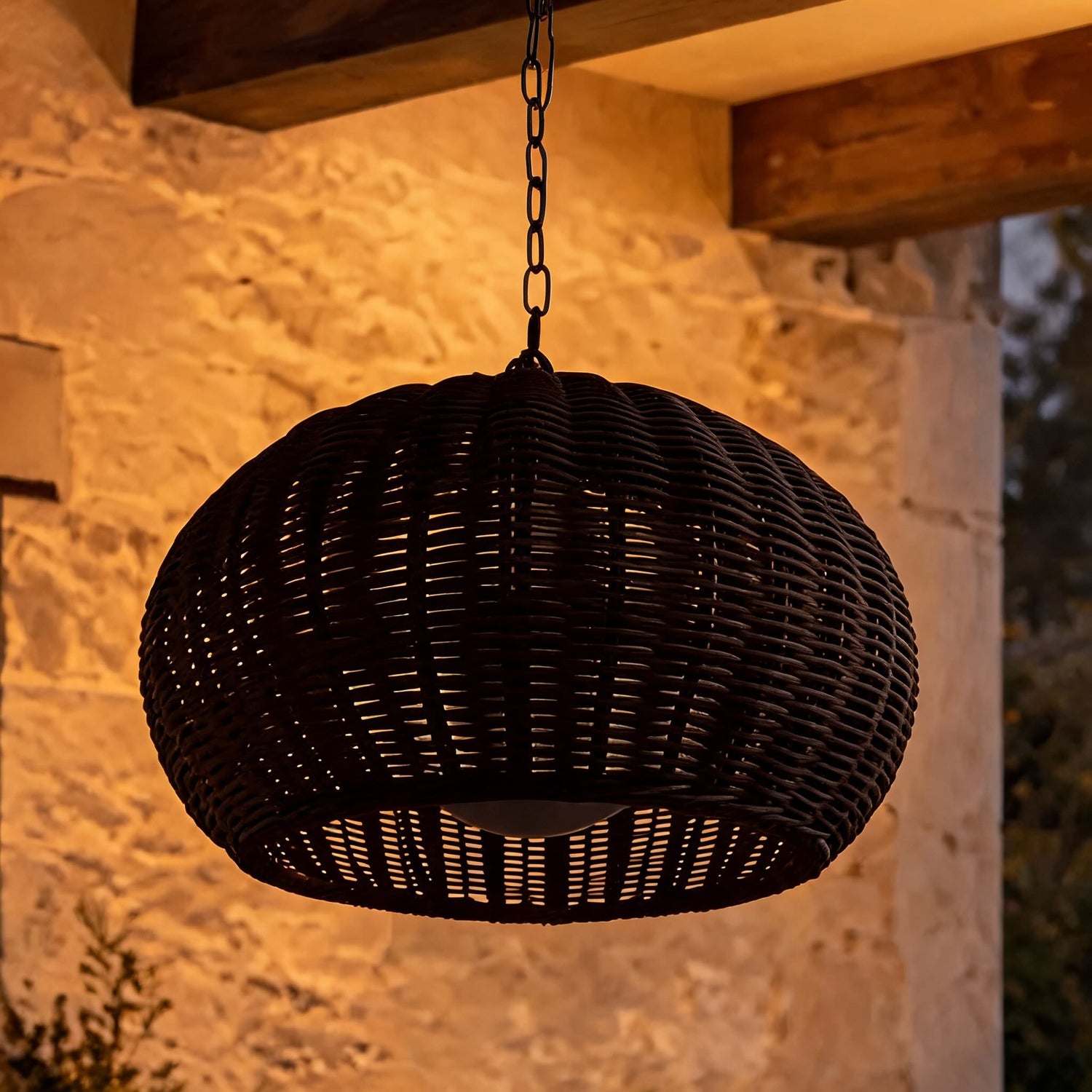 Modern Outdoor Pendant Light Fixture Hanging PE Rattan Waterproof LED Compatible 3000K