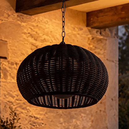 Modern Outdoor Pendant Light Fixture Hanging PE Rattan Waterproof LED Compatible 3000K