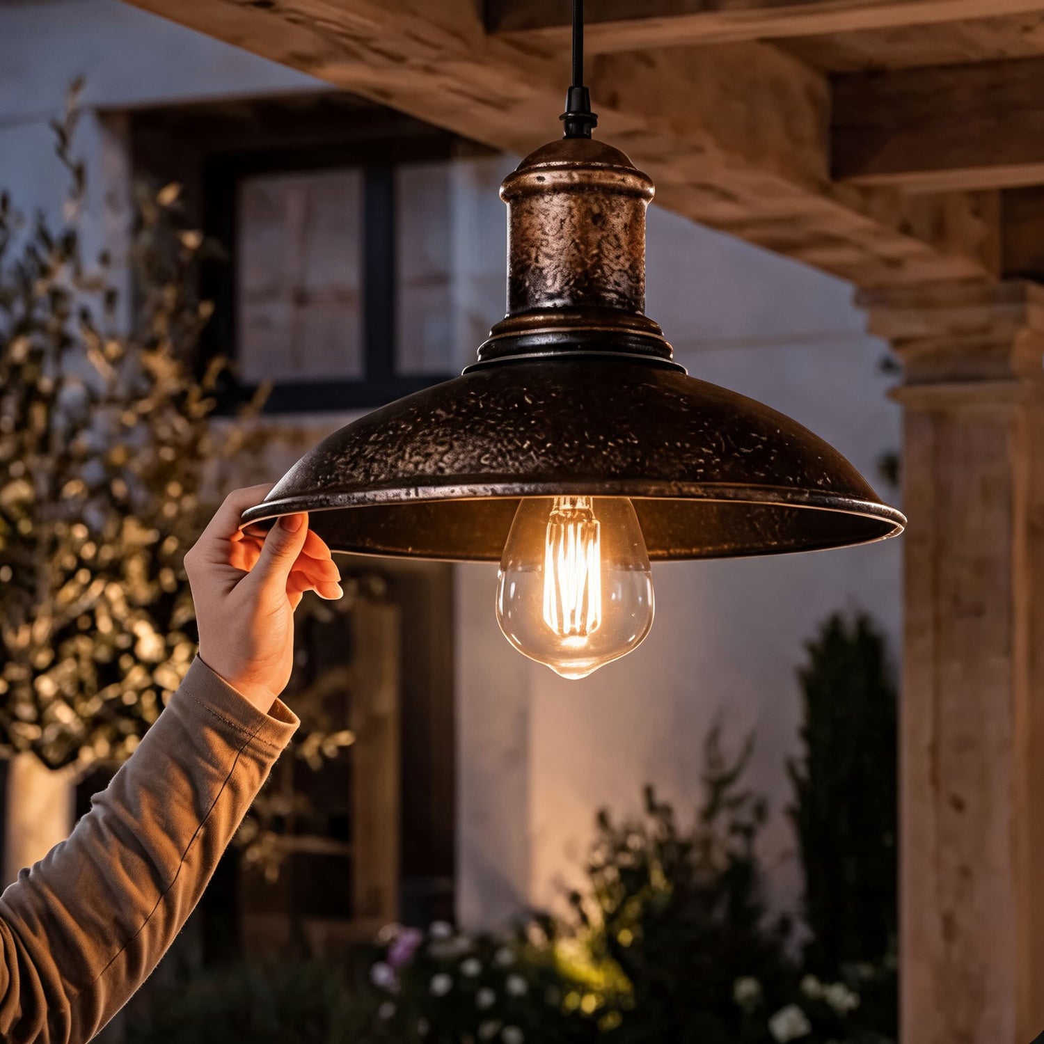 Industrial Outdoor Pendant Light Fixture Hanging Iron Waterproof LED 3000K Warm White