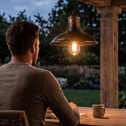 Industrial Outdoor Pendant Light Fixture Hanging Iron Waterproof LED 3000K Warm White