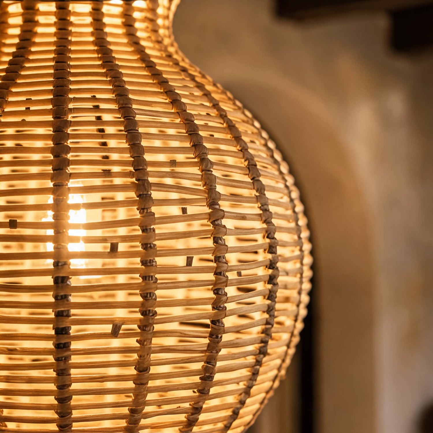 Modern Rattan Pendant Light Hanging Fixture with 12W LED Warm White for Outdoor Use