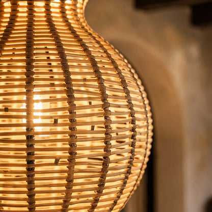 Modern Rattan Pendant Light Hanging Fixture with 12W LED Warm White for Outdoor Use