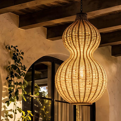 Modern Rattan Pendant Light Hanging Fixture with 12W LED Warm White for Outdoor Use