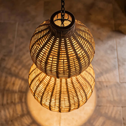 Modern Rattan Pendant Light Hanging Fixture with 12W LED Warm White for Outdoor Use