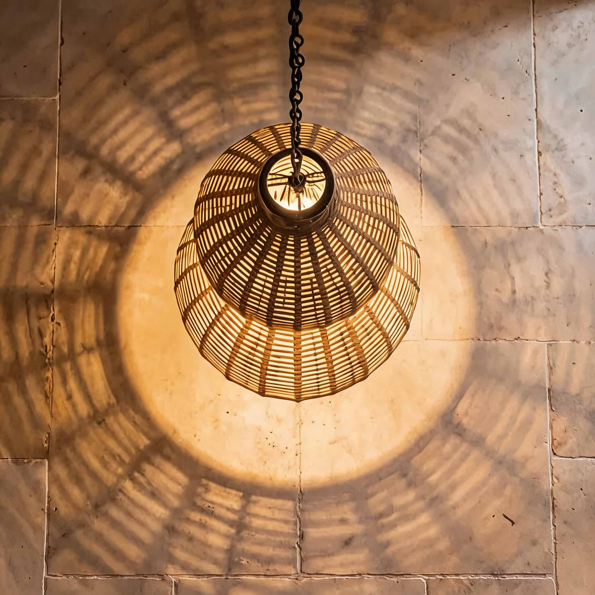 Modern Rattan Pendant Light Hanging Fixture with 12W LED Warm White for Outdoor Use
