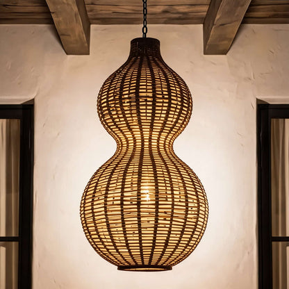 Modern Rattan Pendant Light Hanging Fixture with 12W LED Warm White for Outdoor Use