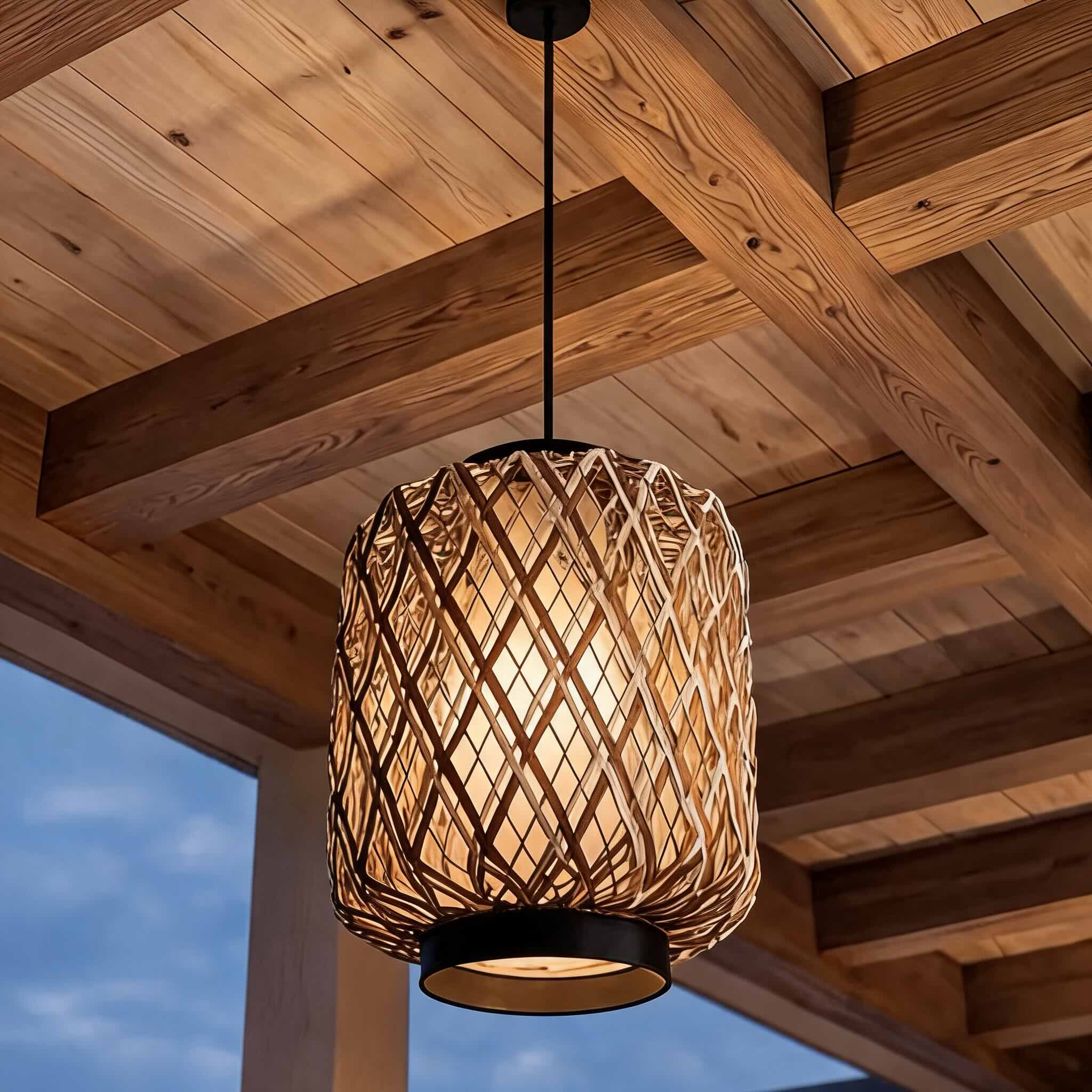 Modern Outdoor Hanging Pendant Light Fixture Rattan Iron Waterproof LED Compatible