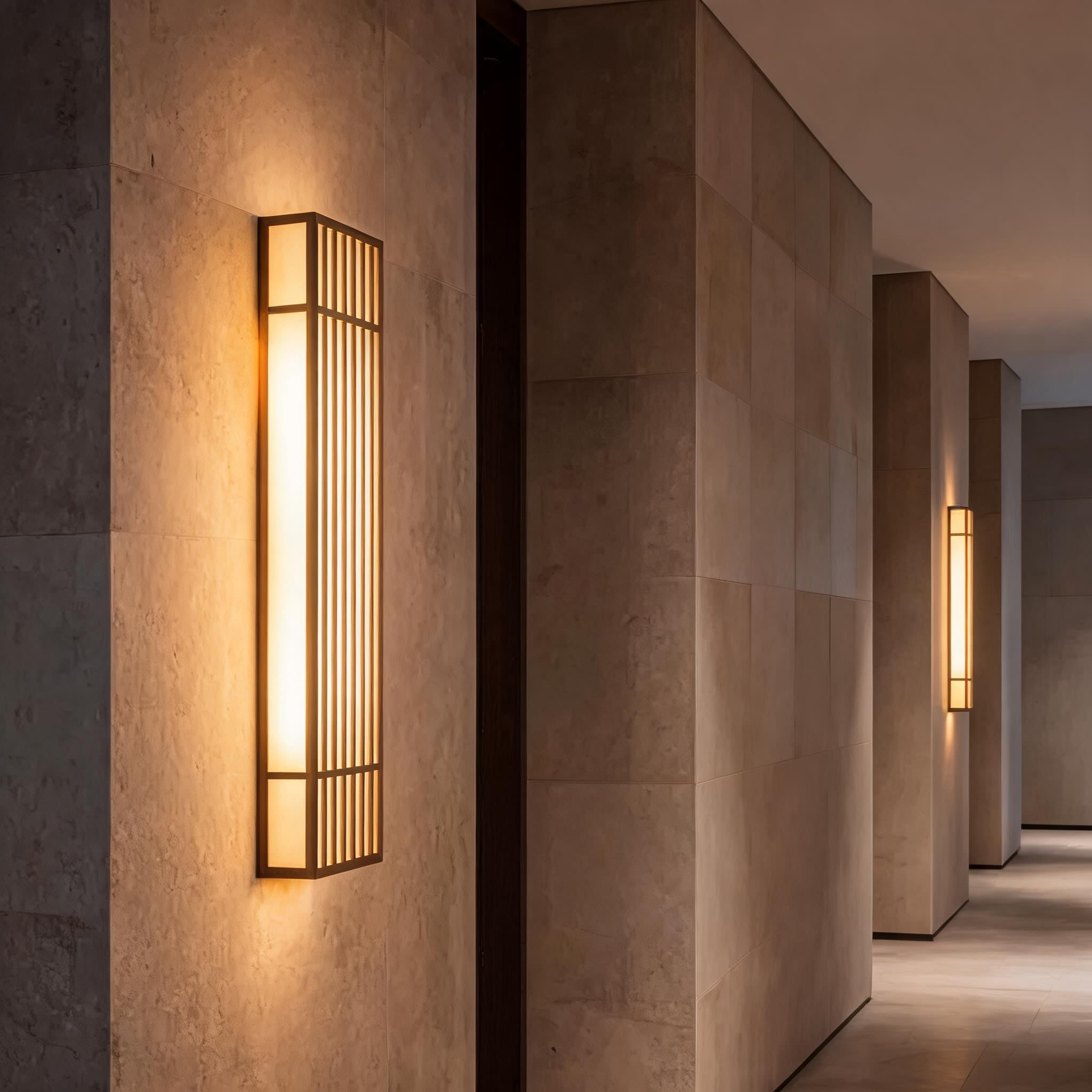 Modern Rectangle Outdoor Wall Light IP65 Waterproof Stainless Steel LED Vertical Grid Design