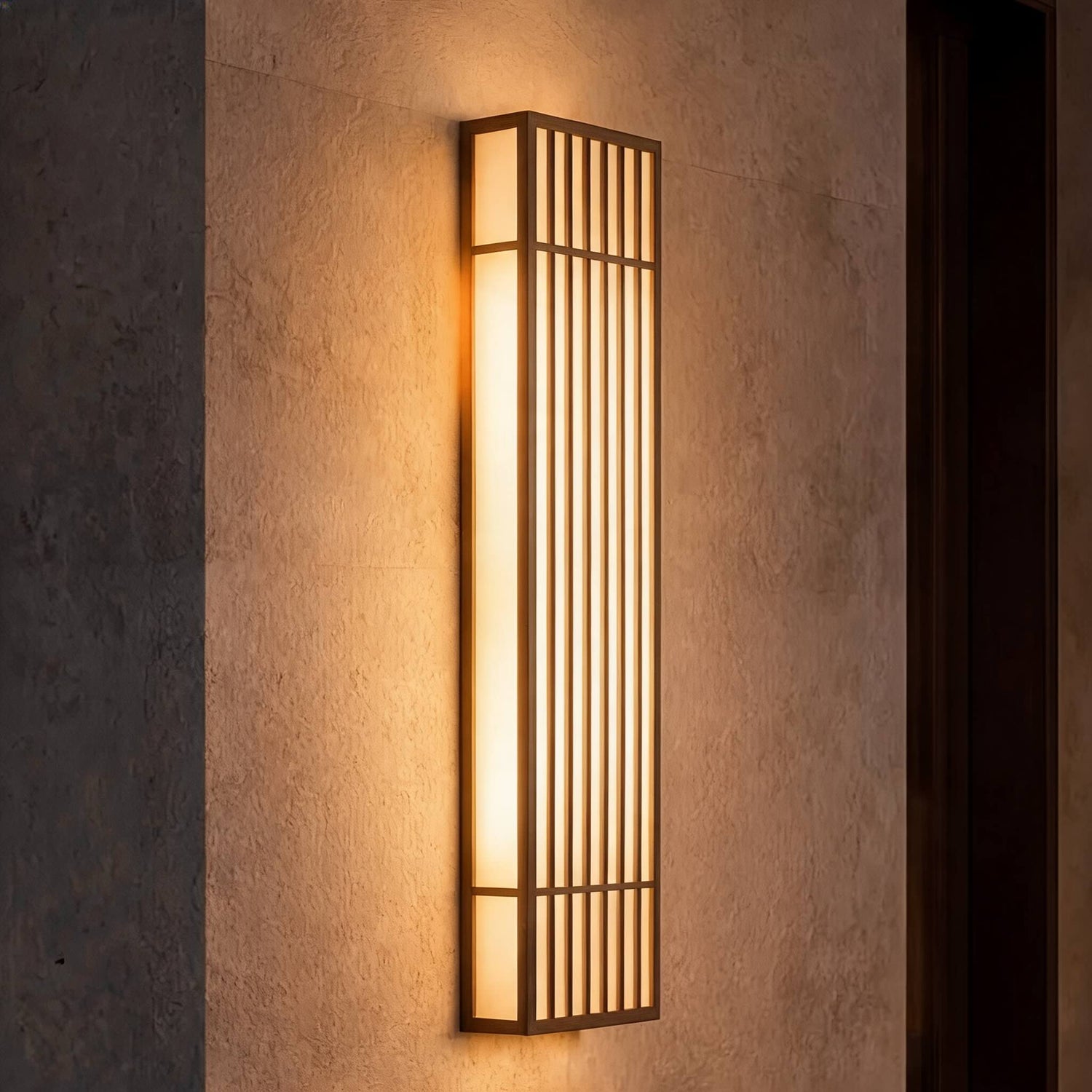 Modern Rectangle Outdoor Wall Light IP65 Waterproof Stainless Steel LED Vertical Grid Design