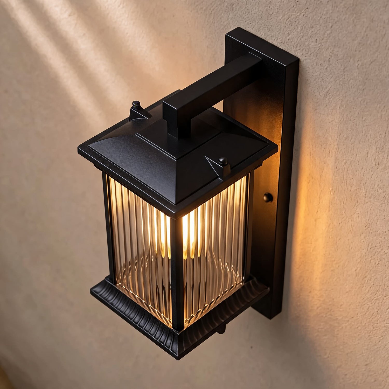 Modern Outdoor Wall Lantern Wall Mounted Fluted Glass Aluminum LED Weatherproof 35cm