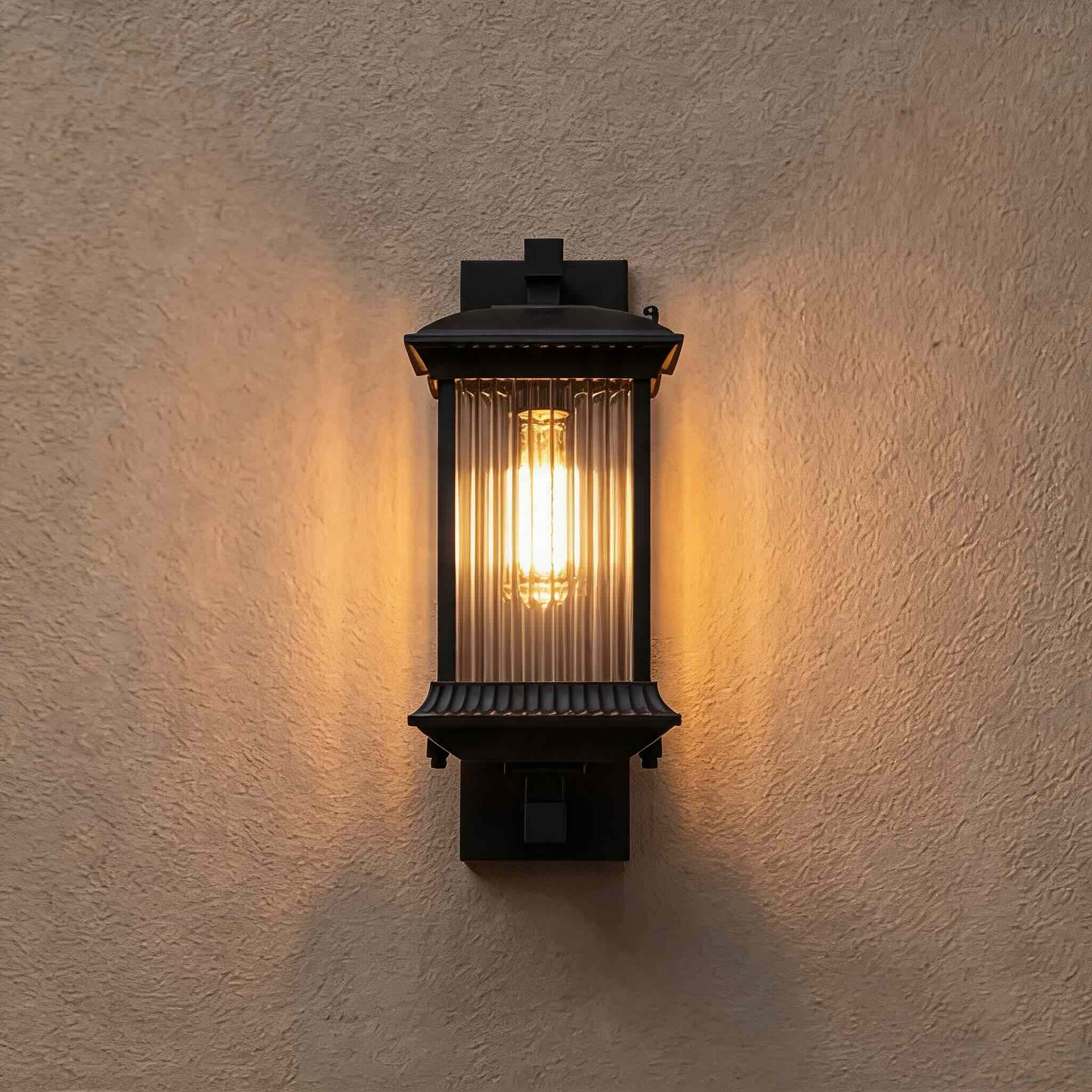 Modern Outdoor Wall Lantern Wall Mounted Fluted Glass Aluminum LED Weatherproof 35cm