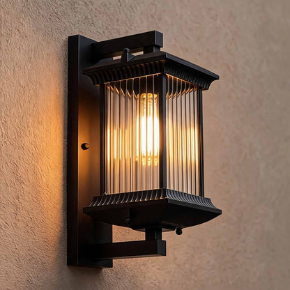 Modern Outdoor Wall Lantern Wall Mounted Fluted Glass Aluminum LED Weatherproof 35cm