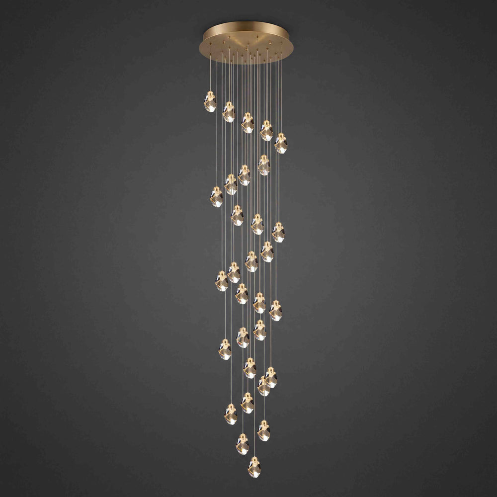 Modern Crystal Chandelier Adjustable Hanging Light Fixture LED Metal for Living Room Dining Area