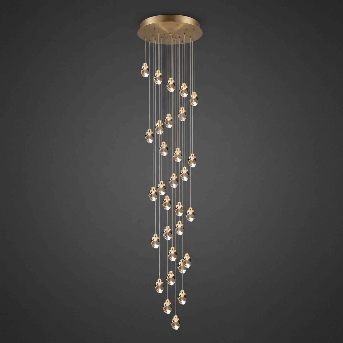 Modern Crystal Chandelier Adjustable Hanging Light Fixture LED Metal for Living Room Dining Area
