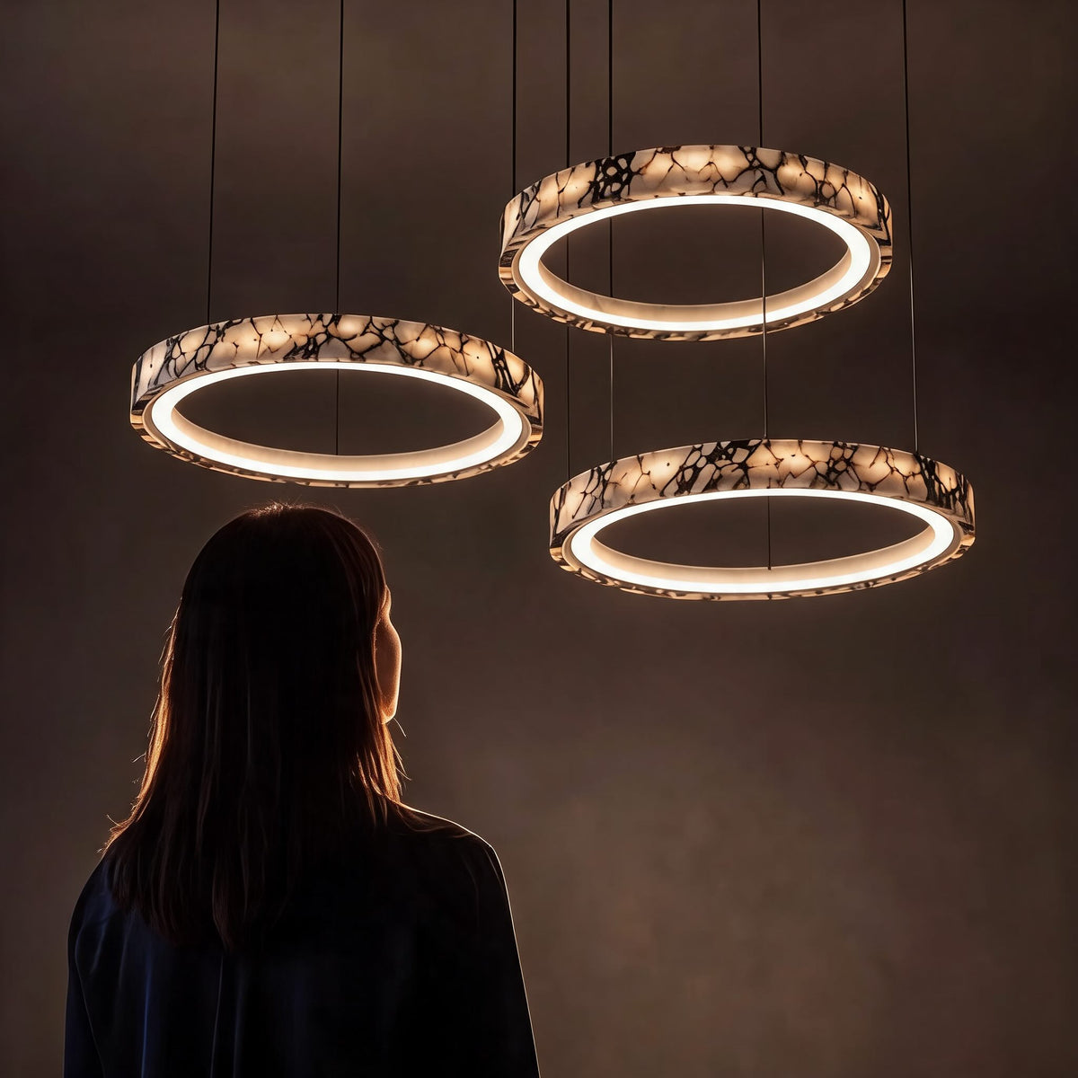 Modern Chandelier Pendant Light Adjustable Natural Marble Integrated LED Illumination 79