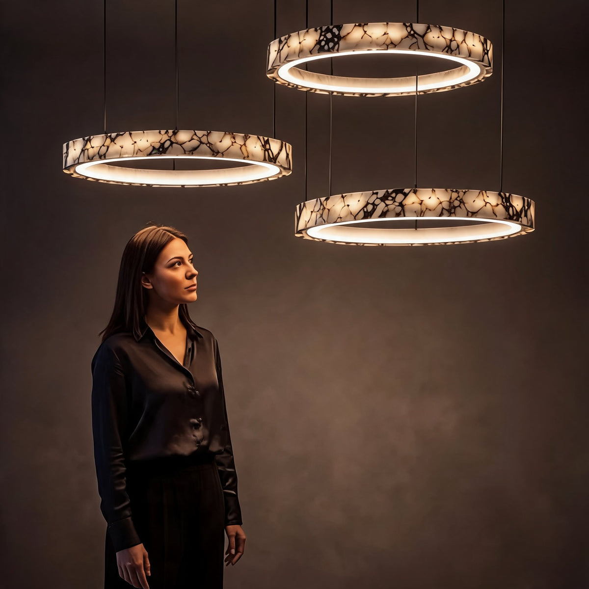 Modern Chandelier Pendant Light Adjustable Natural Marble Integrated LED Illumination 79
