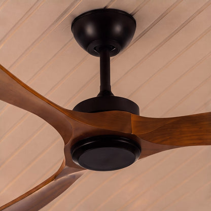 Modern Outdoor Ceiling Fan with Walnut Wood Blades Flush Mount Waterproof IP65 Quiet 6-Speed Motor